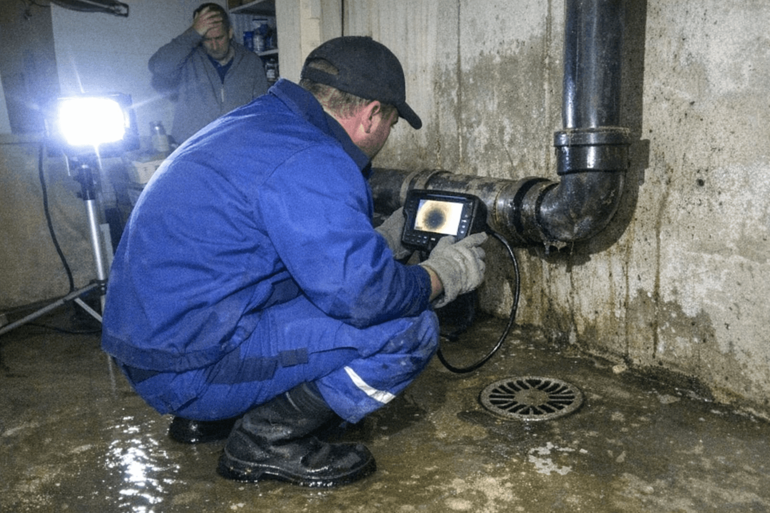 Innenansicht eines Rohrabschnitts auf einem Inspektionsbild, nach der Reinigung sind die Rohrwände sichtbar und frei von Belägen